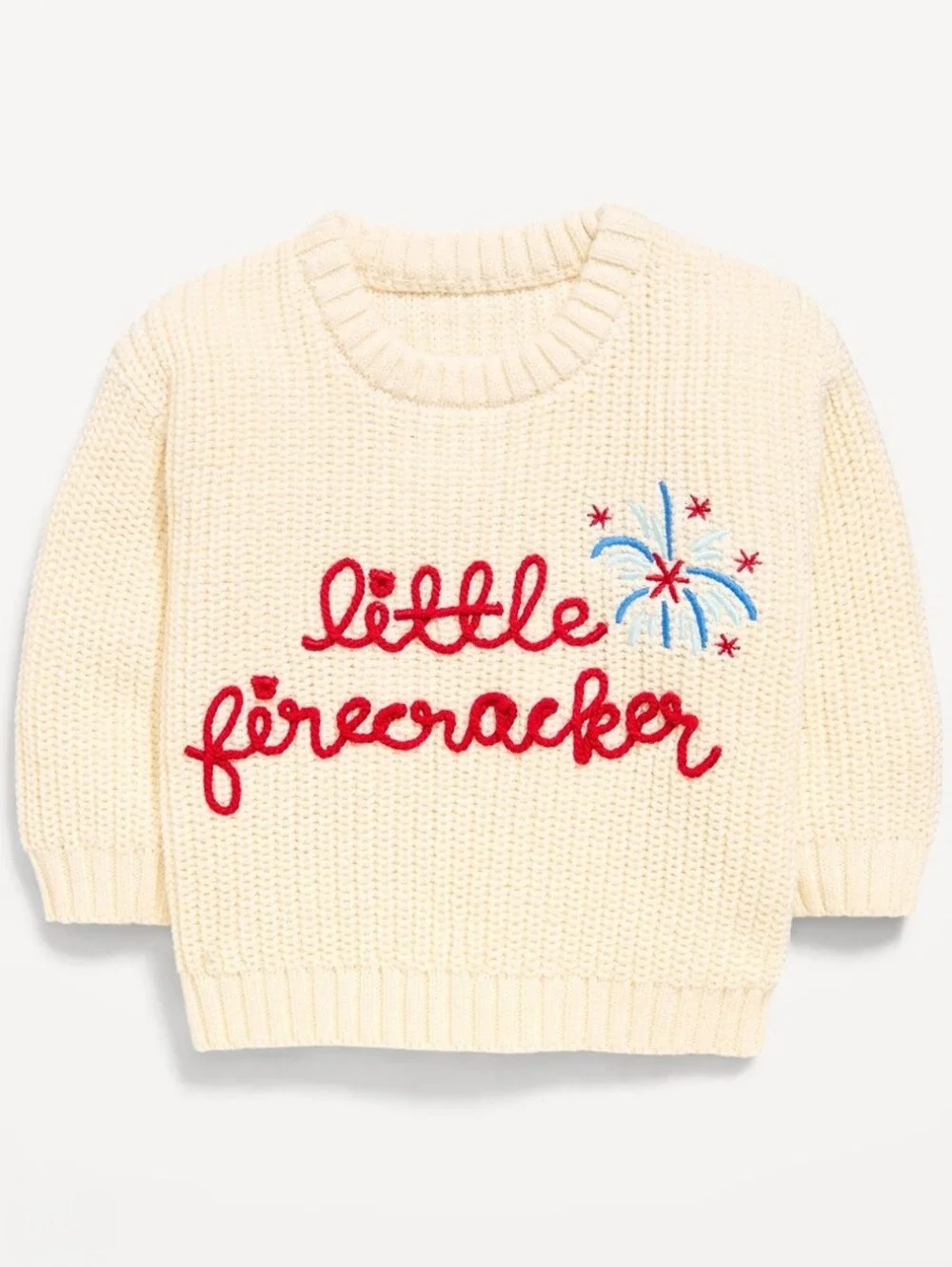 Old Navy Little Firecracker Loose Unisex Knit Baby Sweater Cream 12 - 18 Months
